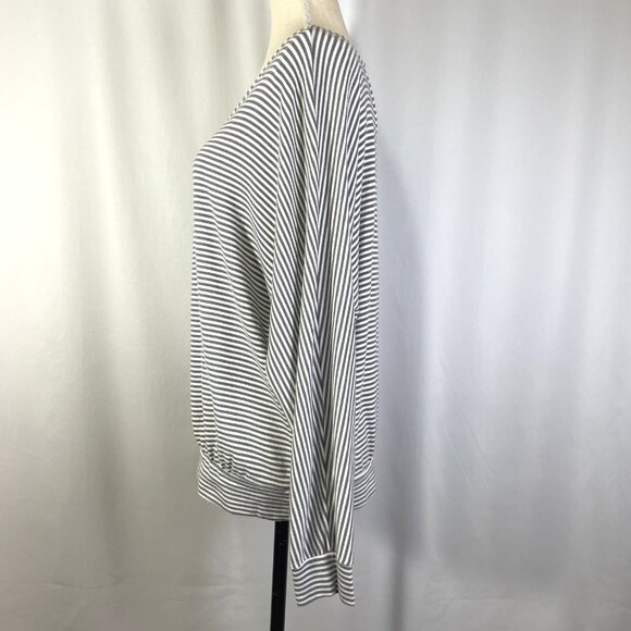 Eberjey French Terry Top Size Large Striped White Gray Dolman Long Sleeves - Picture 4 of 11